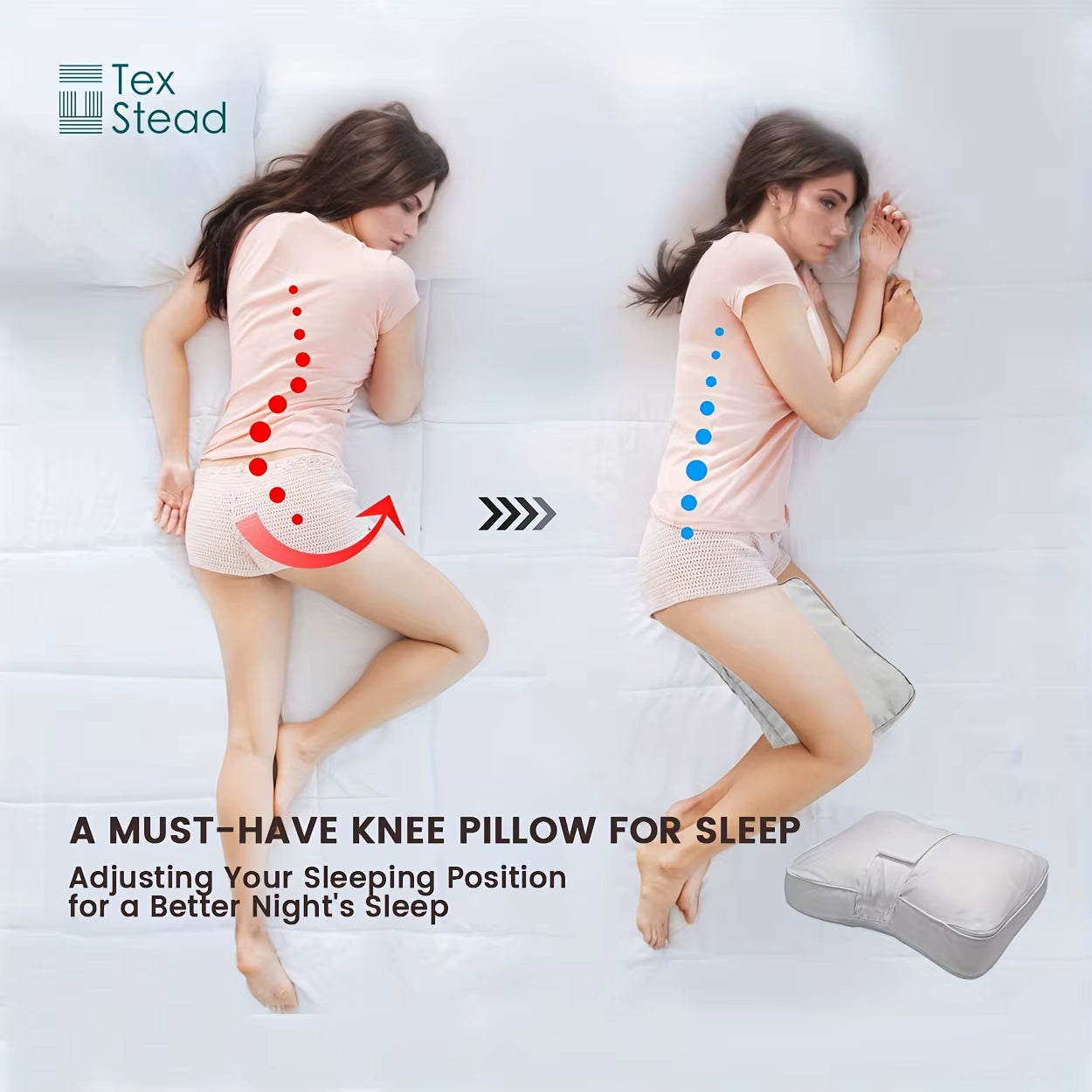 Knee Pillow for Side Sleepers - between Leg & under Knee Pillow for Back Sleepers