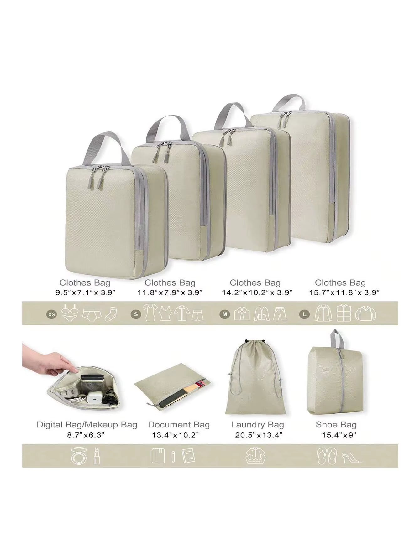 Set Compressible Packing Travel Storage Bag Cubes Waterproof Suitcase Nylon Portable with Handbag Luggage Organizer