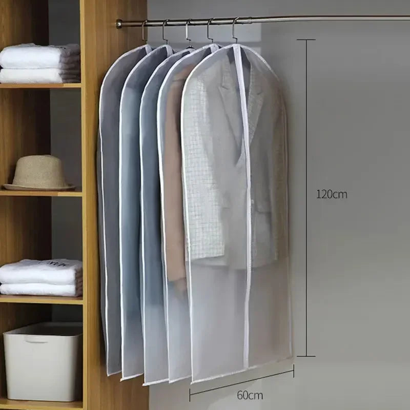 1-5PCS Clothes Dust Cover Transparent Thickened Washable Dust Bag PEVA Household Dust Cover Coat Suit Cover Hanging Clothes Bag