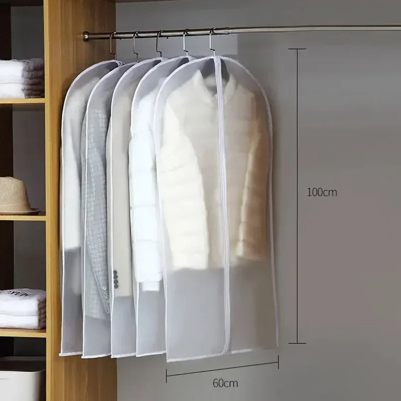 1-5PCS Clothes Dust Cover Transparent Thickened Washable Dust Bag PEVA Household Dust Cover Coat Suit Cover Hanging Clothes Bag