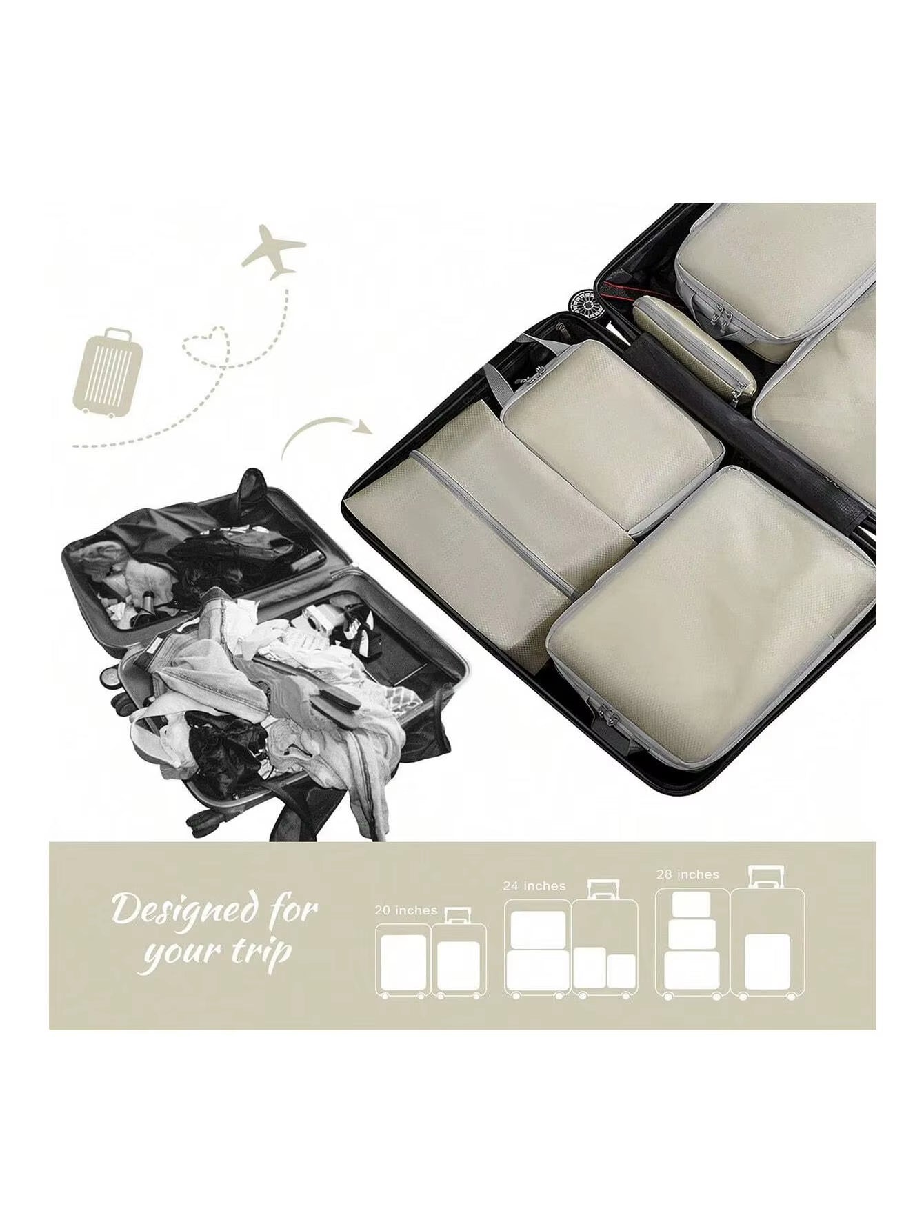 Set Compressible Packing Travel Storage Bag Cubes Waterproof Suitcase Nylon Portable with Handbag Luggage Organizer